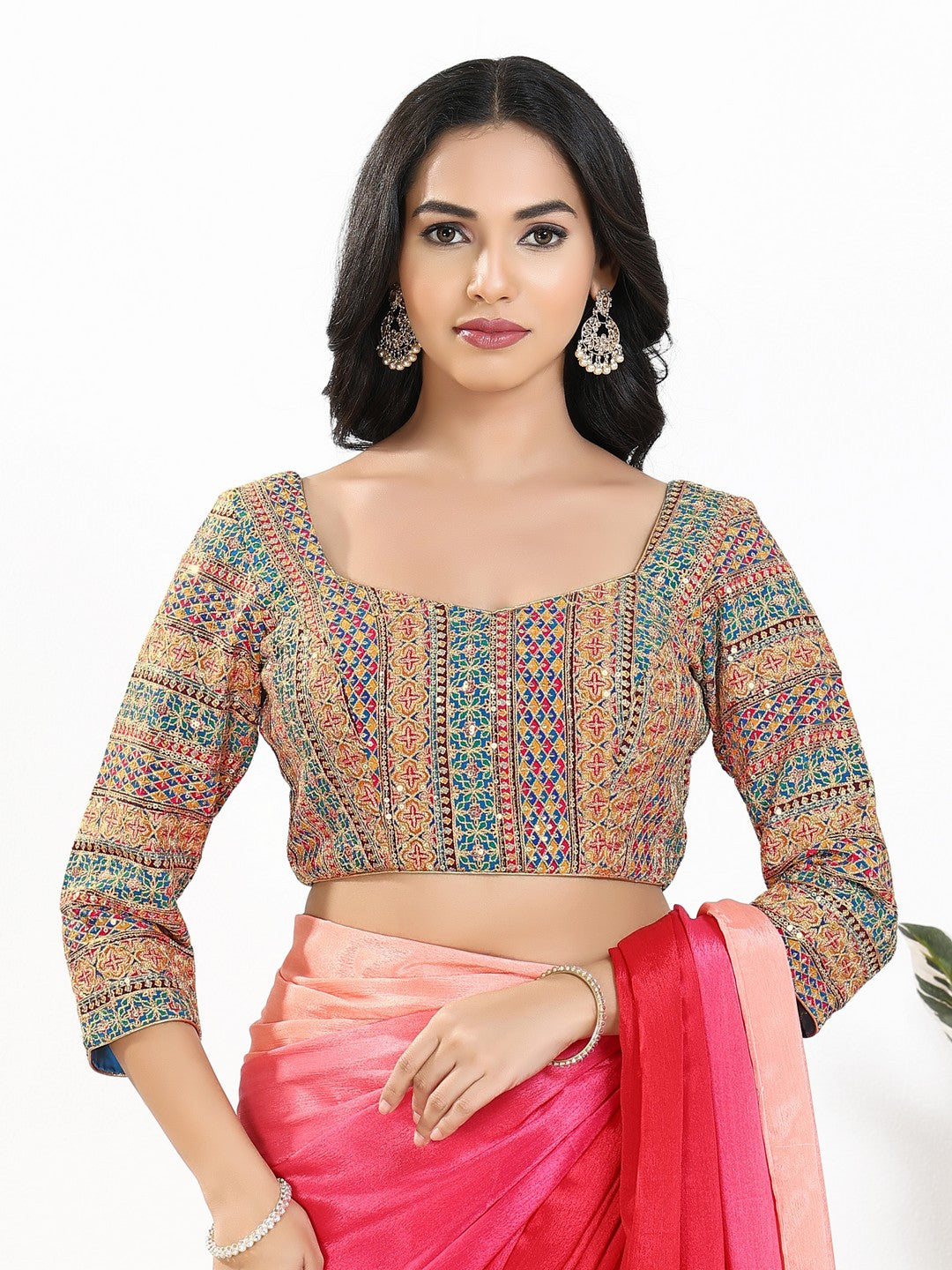 Zari Embroidered Sweetheart Neck Blouse