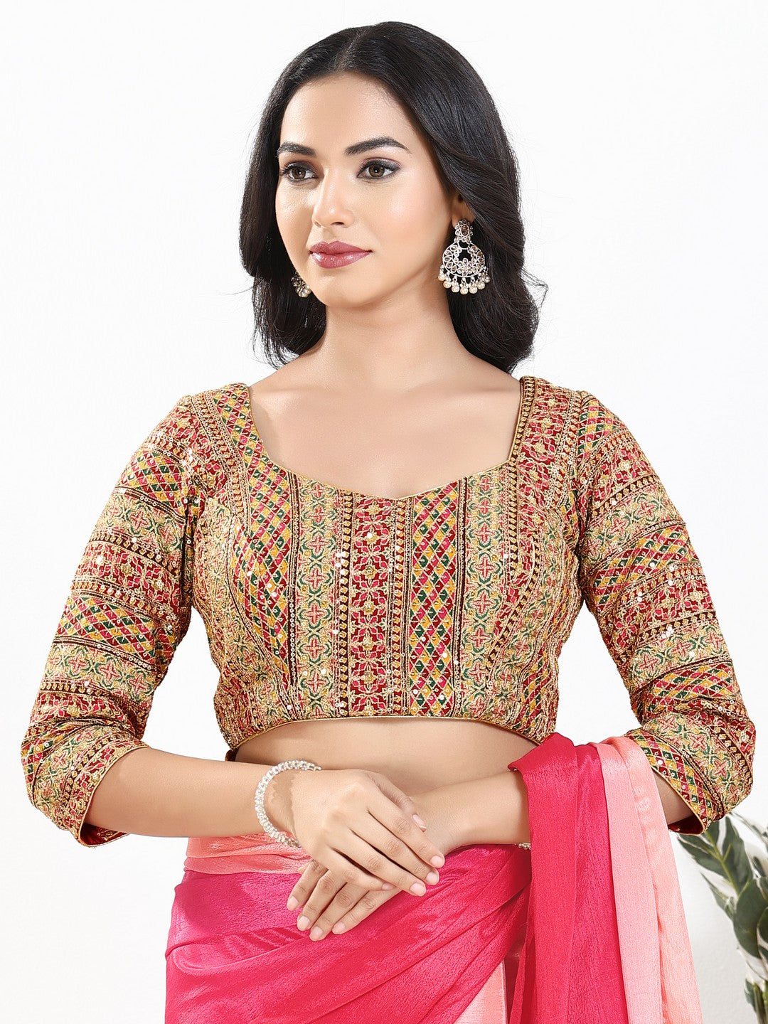 Zari Embroidered Sweetheart Neck Blouse