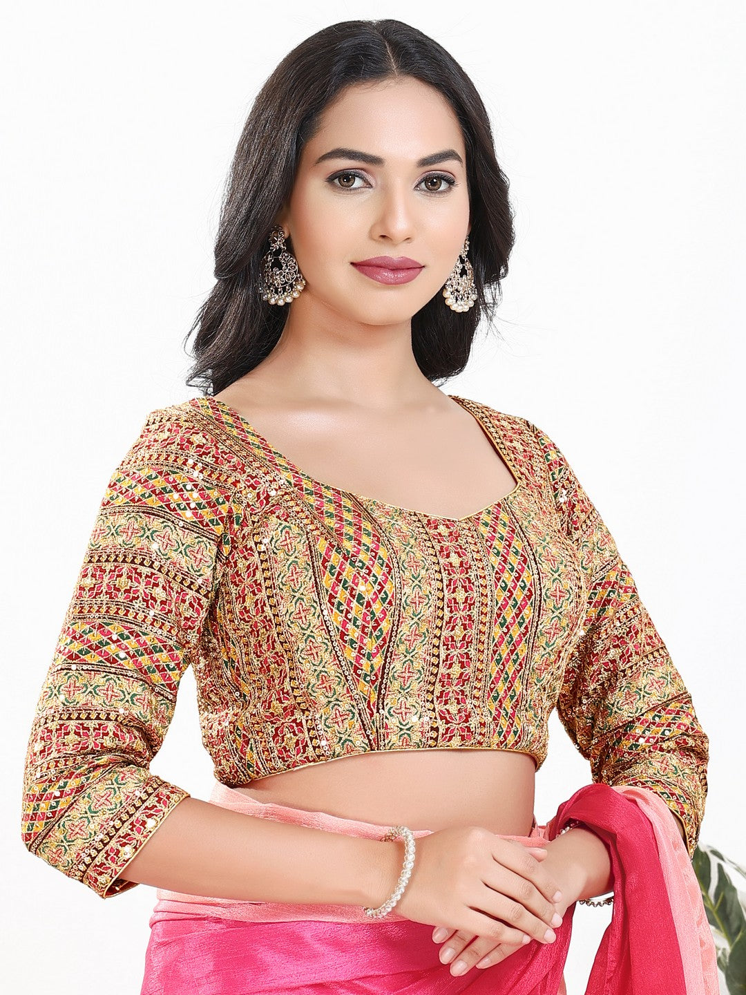 Zari Embroidered Sweetheart Neck Blouse