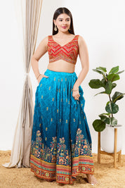 Red Threadwork Mirror Yoke Blouse