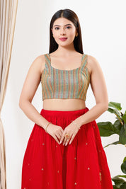 Multi Threadwork Square Neck Sleeveless Blouse
