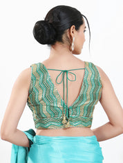 Zigzag Thread Sequence Embroidery V Neck Yoke Blouse
