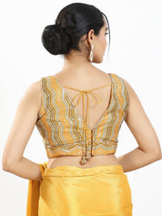 Zigzag Thread Sequence Embroidery V Neck Yoke Blouse