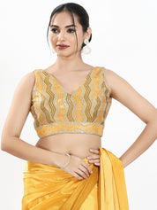 Zigzag Thread Sequence Embroidery V Neck Yoke Blouse