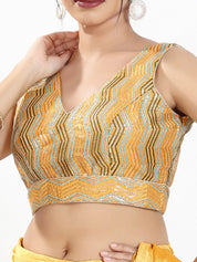 Zigzag Thread Sequence Embroidery V Neck Yoke Blouse