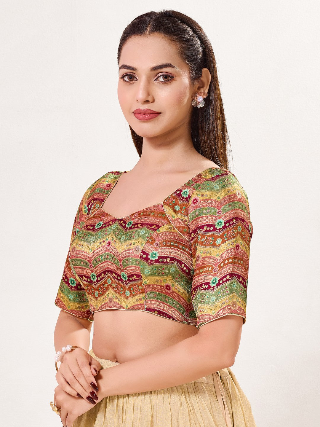 Position Printed Armhole Cut Blouse