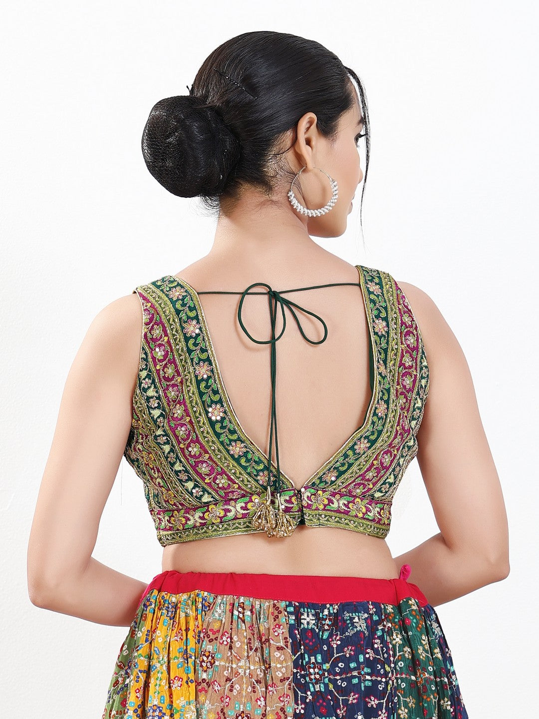 Vamas Floral Embroidery Delicate Yoke Sleeveless Blouse