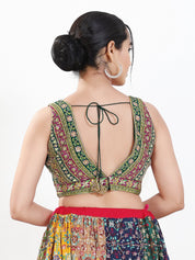 Vamas Floral Embroidery Delicate Yoke Sleeveless Blouse