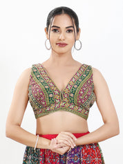 Vamas Floral Embroidery Delicate Yoke Sleeveless Blouse