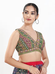 Vamas Floral Embroidery Delicate Yoke Sleeveless Blouse