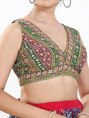Vamas Floral Embroidery Delicate Yoke Sleeveless Blouse