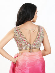 Vamas Floral Embroidery Delicate Yoke Sleeveless Blouse