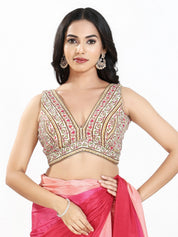 Vamas Floral Embroidery Delicate Yoke Sleeveless Blouse
