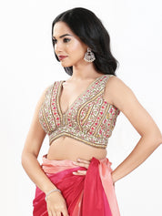 Vamas Floral Embroidery Delicate Yoke Sleeveless Blouse