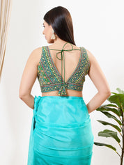 Vamas Floral Embroidery Delicate Yoke Sleeveless Blouse