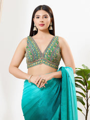 Vamas Floral Embroidery Delicate Yoke Sleeveless Blouse