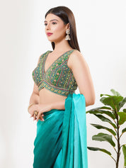 Vamas Floral Embroidery Delicate Yoke Sleeveless Blouse