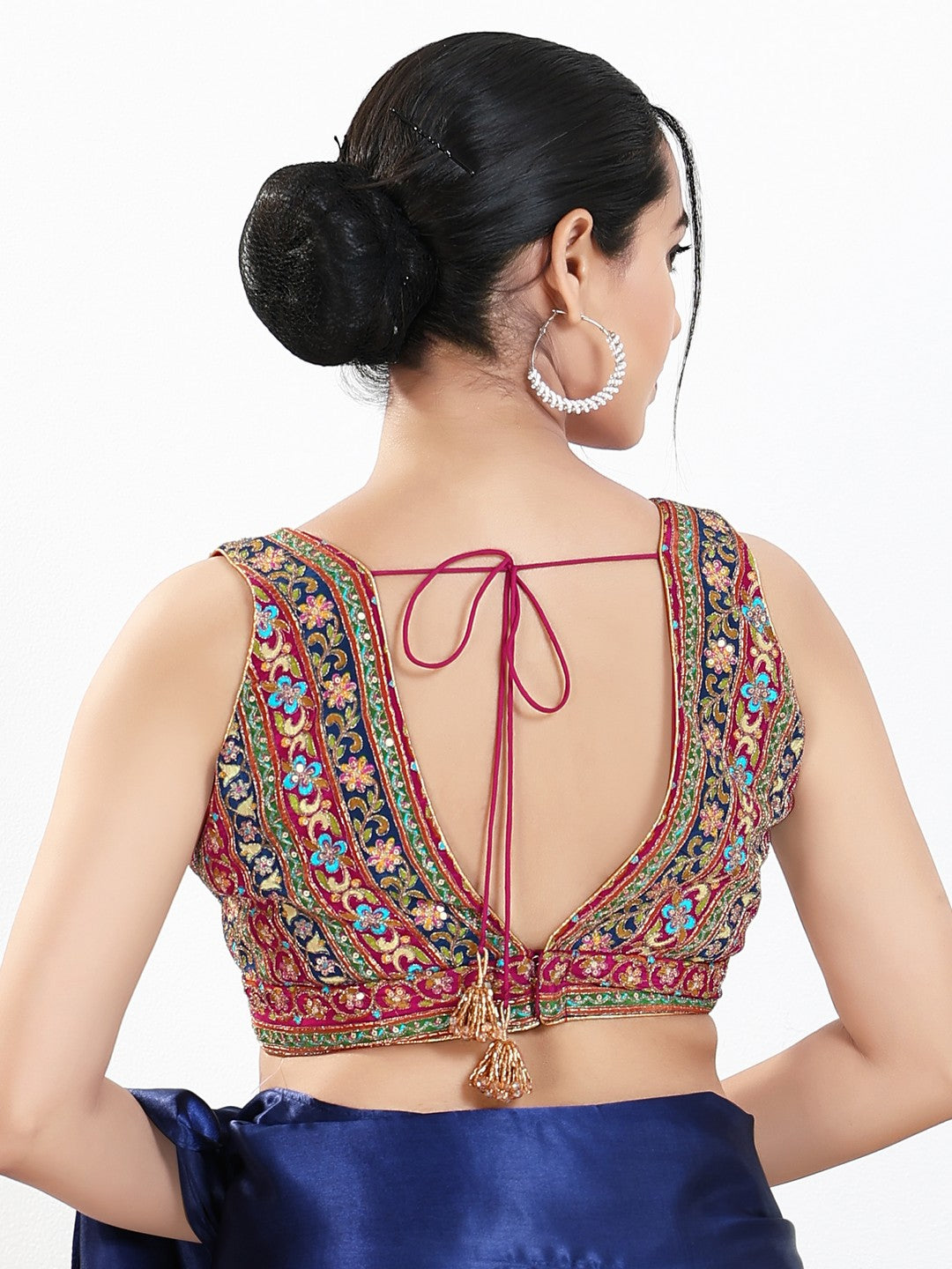 Vamas Floral Embroidery Delicate Yoke Sleeveless Blouse