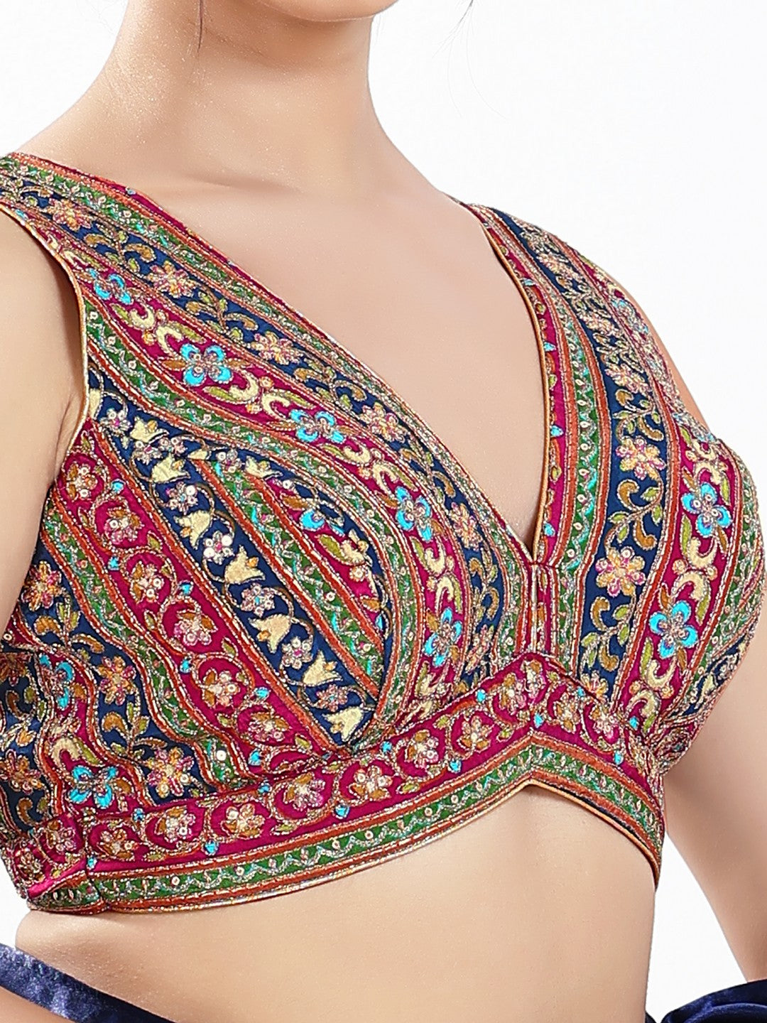 Vamas Floral Embroidery Delicate Yoke Sleeveless Blouse