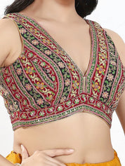 Vamas Floral Embroidery Delicate Yoke Sleeveless Blouse