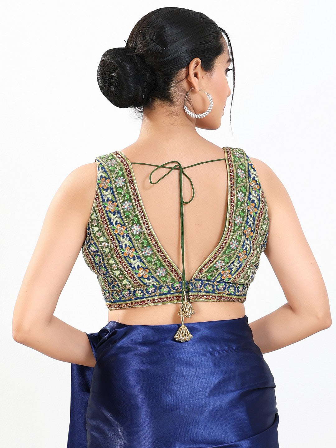 Vamas Floral Embroidery Delicate Yoke Sleeveless Blouse