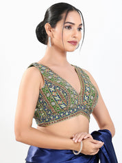 Vamas Floral Embroidery Delicate Yoke Sleeveless Blouse