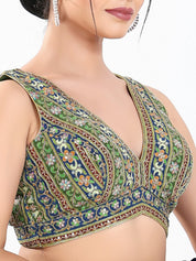 Vamas Floral Embroidery Delicate Yoke Sleeveless Blouse