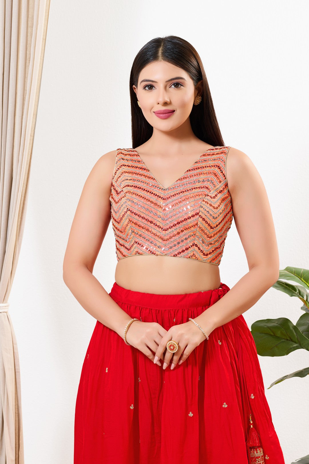 Abhla Work V Neck Sleeveless Navratri Blouse