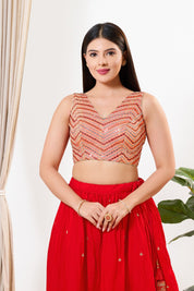 Abhla Work V Neck Sleeveless Navratri Blouse