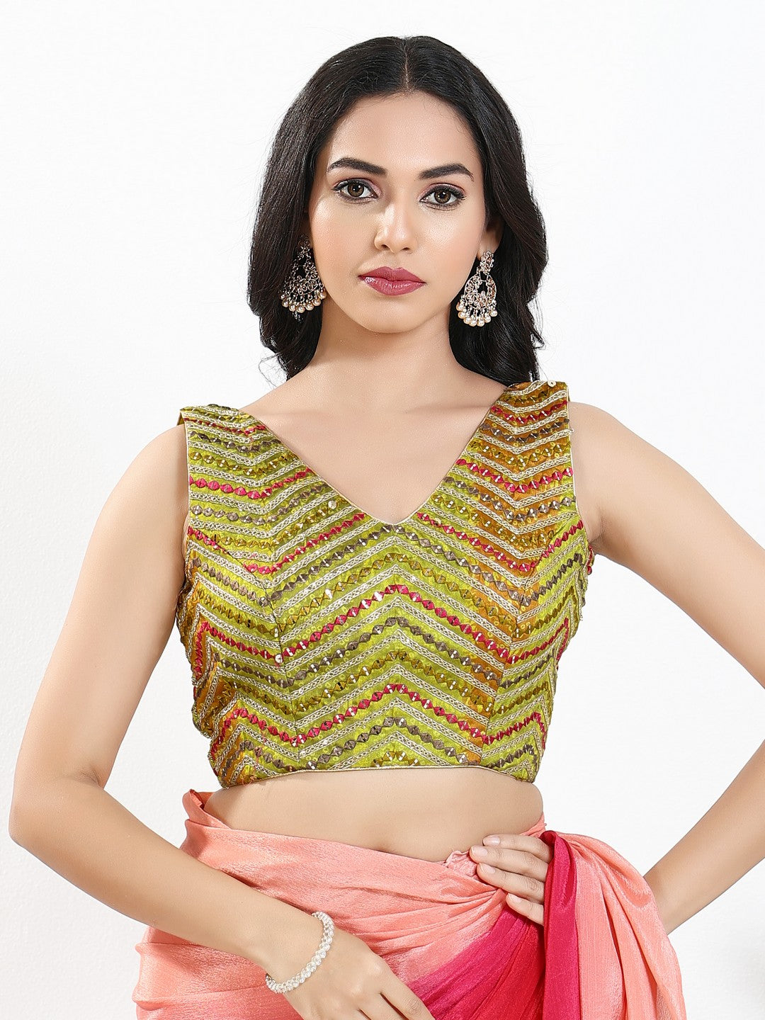 Abhla Work V Neck Sleeveless Navratri Blouse