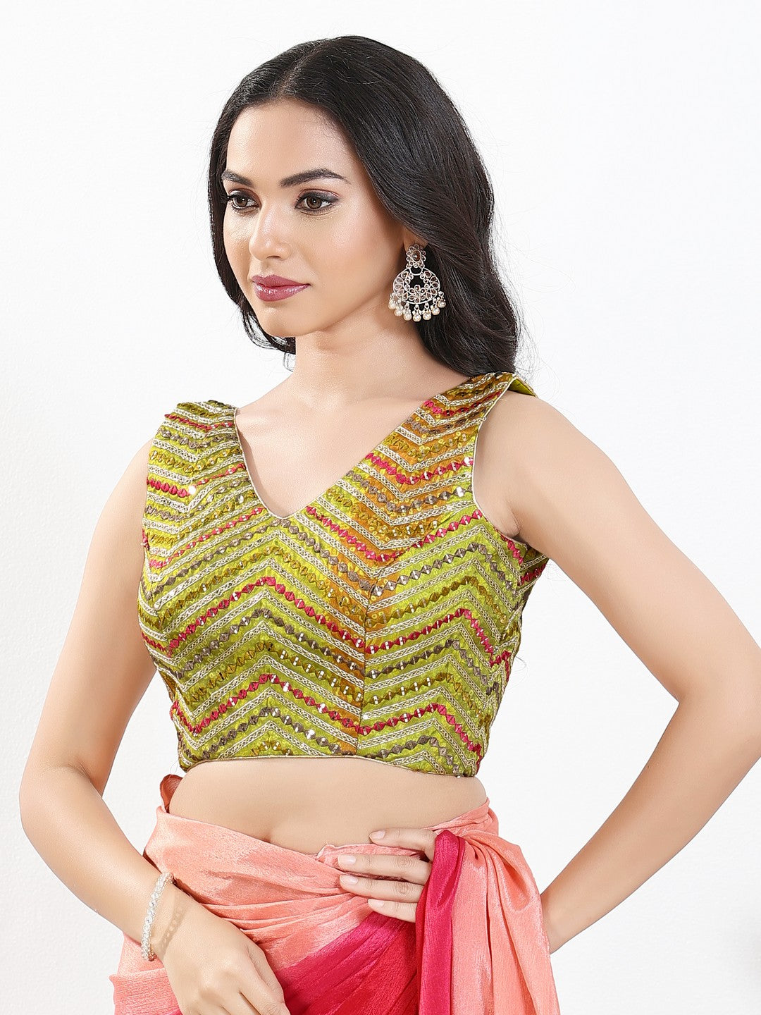 Abhla Work V Neck Sleeveless Navratri Blouse