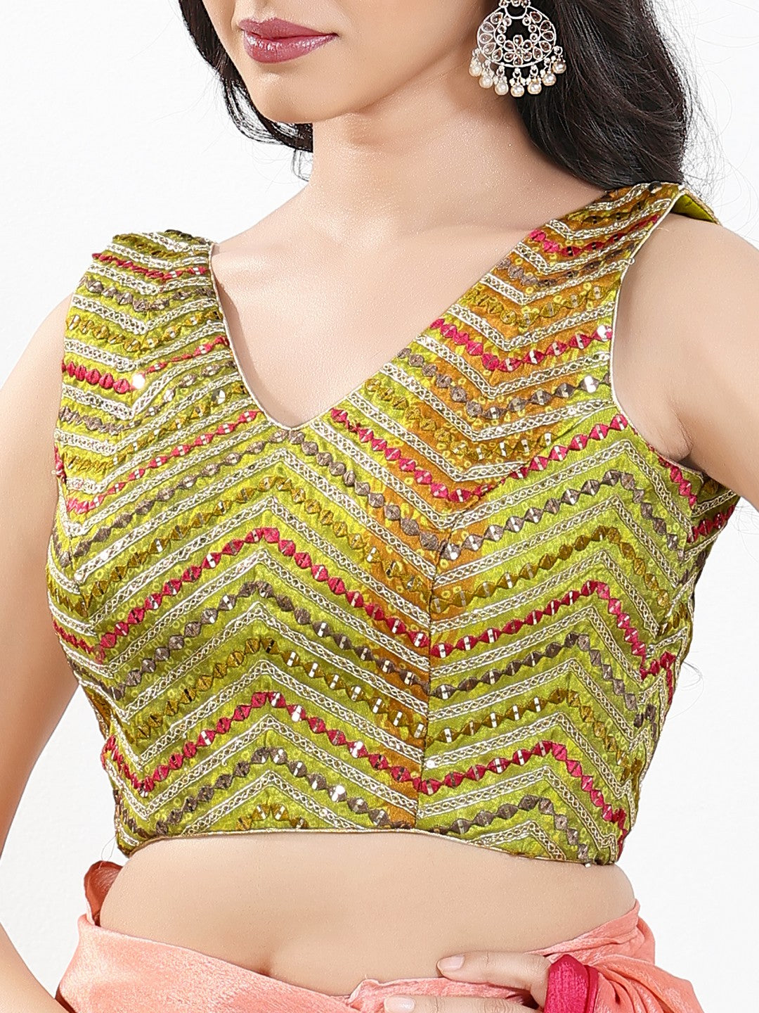 Abhla Work V Neck Sleeveless Navratri Blouse