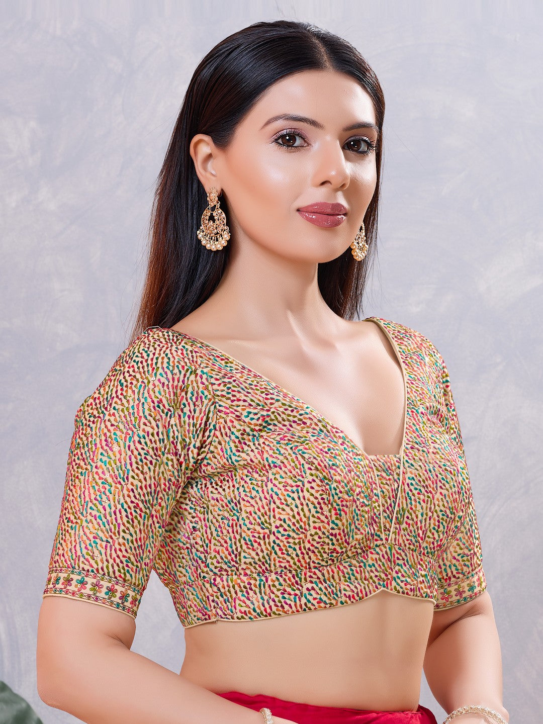 Offwhite Multi Threadwork Blouse