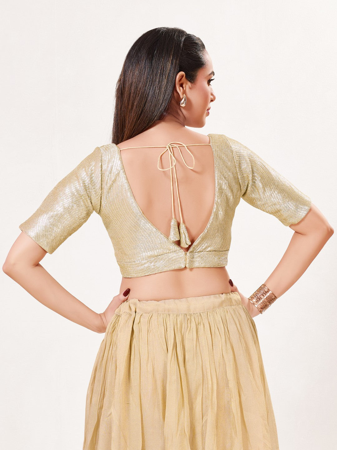 Sequence Deep V Neck Elbow Sleeves Blouse