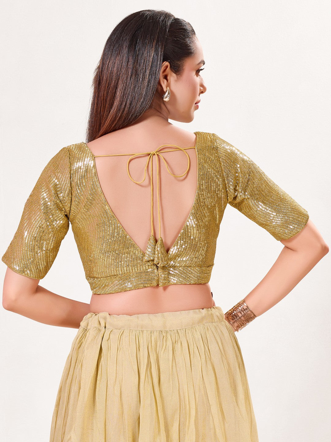 Sequence Deep V Neck Elbow Sleeves Blouse
