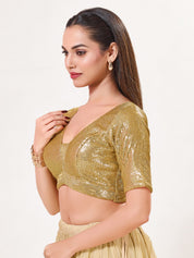 Sequence Deep V Neck Elbow Sleeves Blouse