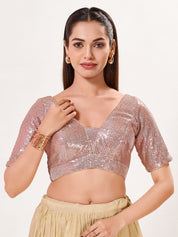 Sequence Deep V Neck Elbow Sleeves Blouse