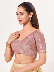 Sequence Deep V Neck Elbow Sleeves Blouse