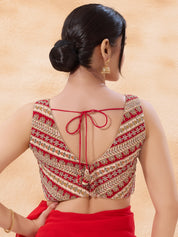 Embroidered V Neck Placement Blouse
