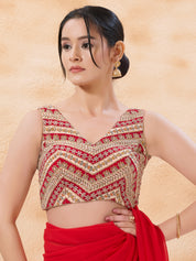 Embroidered V Neck Placement Blouse