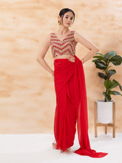 Embroidered V Neck Placement Blouse