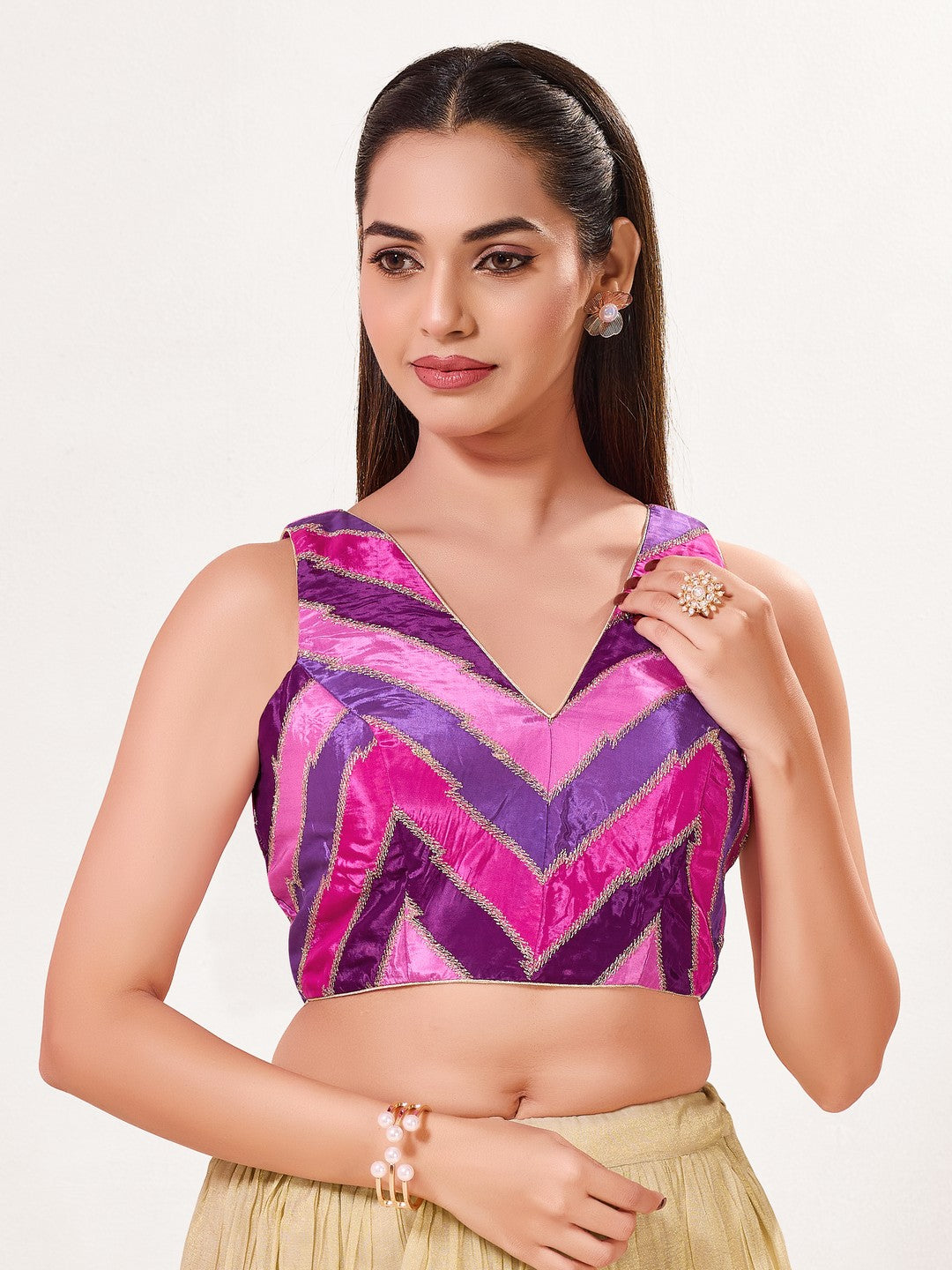 Multi Embroidered Zig Zag Blouse