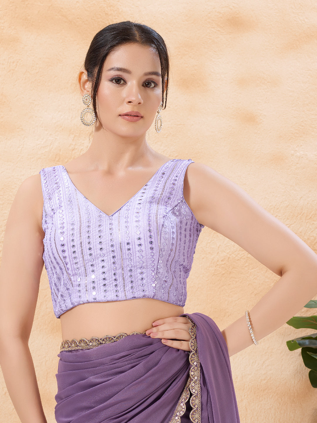 Pastel Embroidered V Neck Blouse