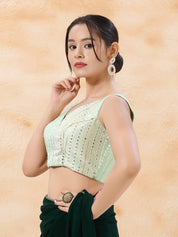 Pastel Embroidered V Neck Blouse