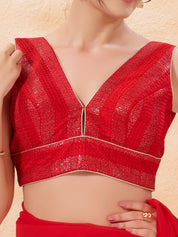 V Neck Thread Sequence Embroidery Yoke Blouse