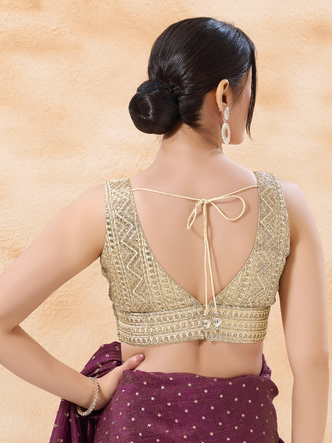 Gold Gota Sleveless Yoke Blouse