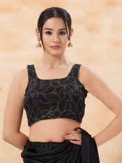 Black Zari Thread Round Neck Blouse