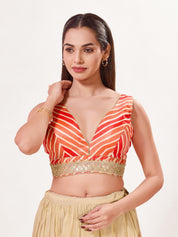 Laherya Printed Plunging V Neckline Sleeveless Blouse