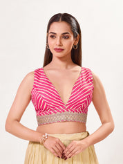 Laherya Printed Plunging V Neckline Sleeveless Blouse