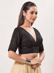 Tissue Zari Lines Embroidery V Neck Elbow Blouse